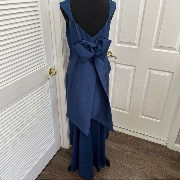 Aidan Mattox Cocktail Midi Dress Blue Bow in the back Size 8 satin - Picture 4 of 10